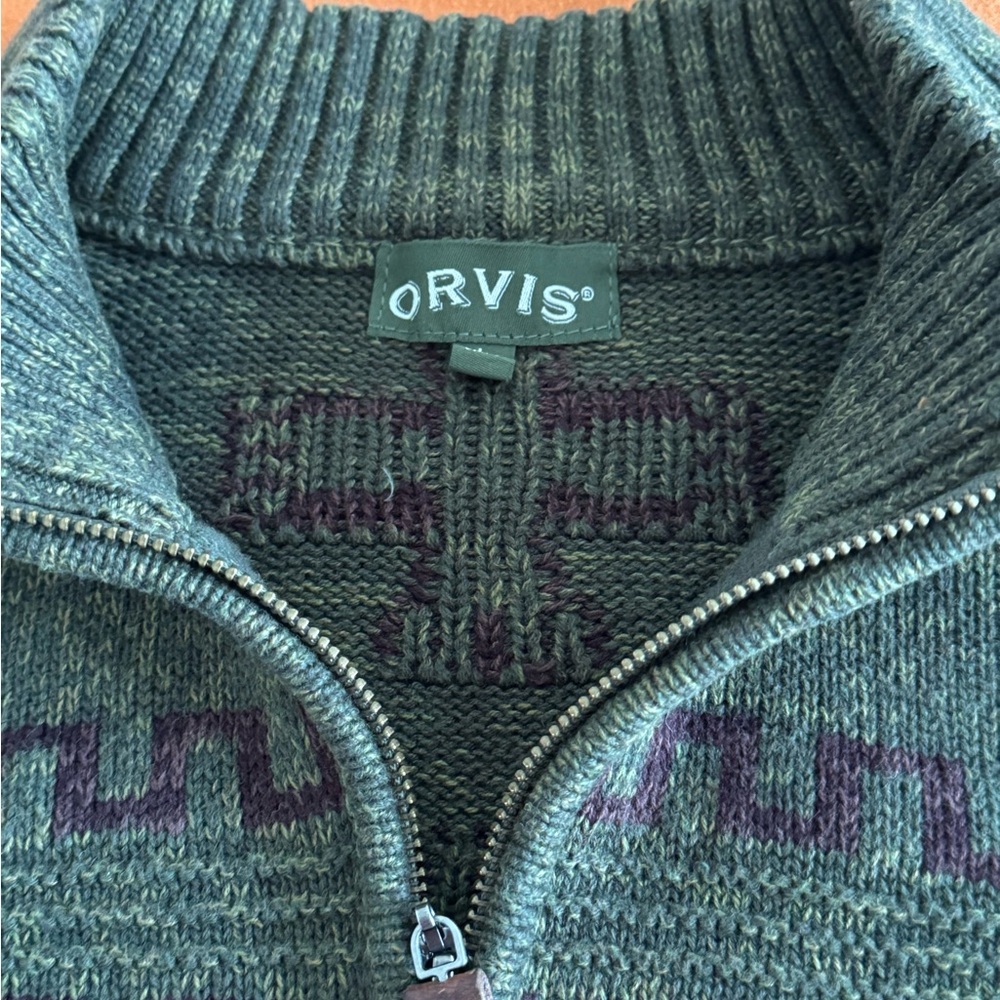 Orvis Green & Burgundy Badlands Full Zip-Up Heavy Sweater for Men
